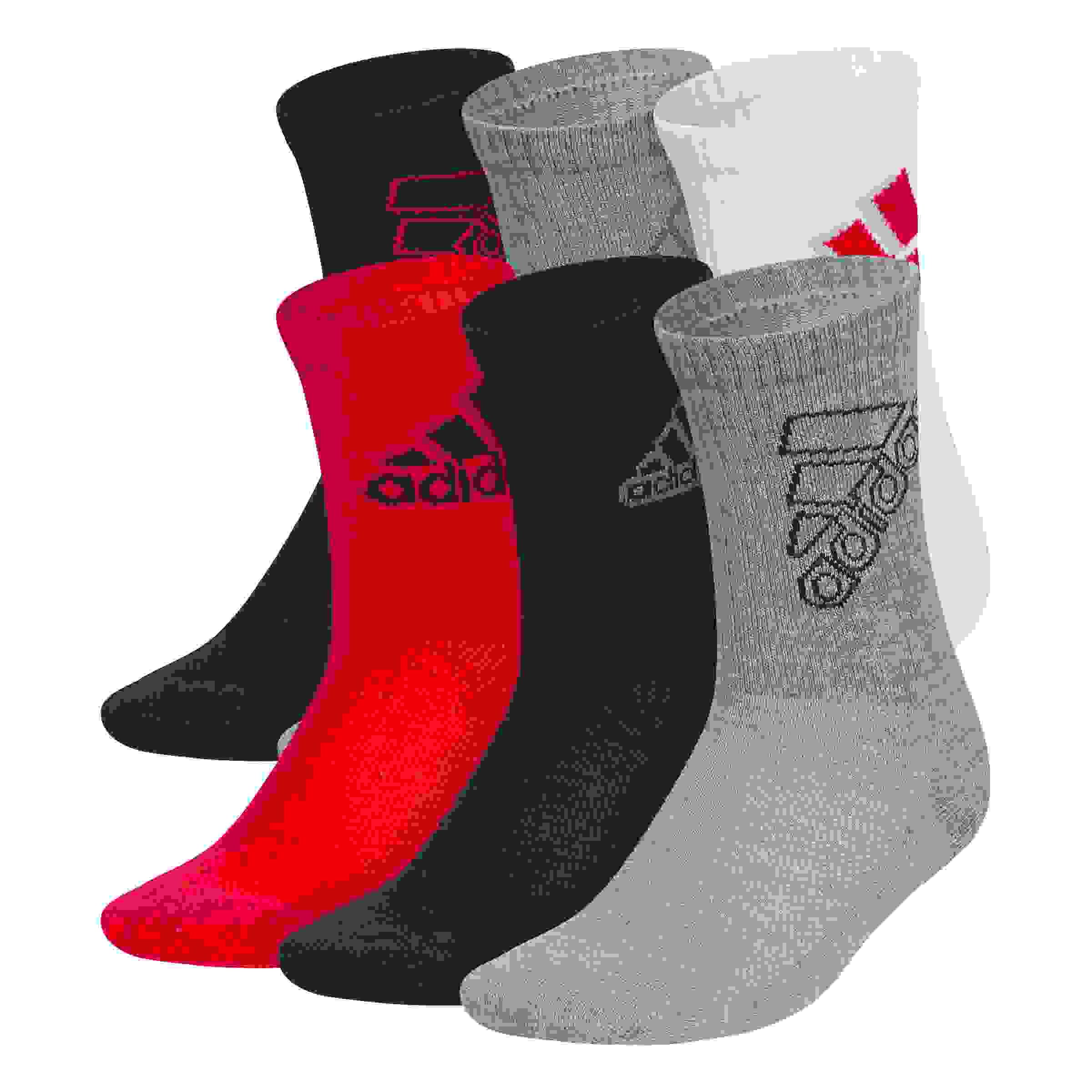 adidas Kids' Cushioned Mixed 2.0 6-Pack Red/Black/Grey Crew Socks